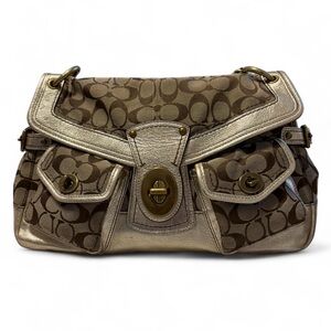 Coach Brown and Gold Shoulder Bag with Monogram Pattern